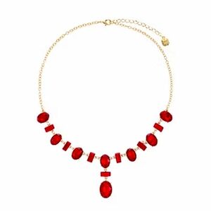 Monet Jewelry 17 Inch Cable Oval Rectangular Y Necklace Red, Gold Tone